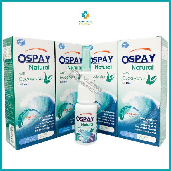 Ospay Natural - Nước xịt rửa mũi giúp làm giảm nghẹt mũi, sổ mũi, loại bỏ vi khuẩn, vệ sinh khoang mũi - Hộp 15ml