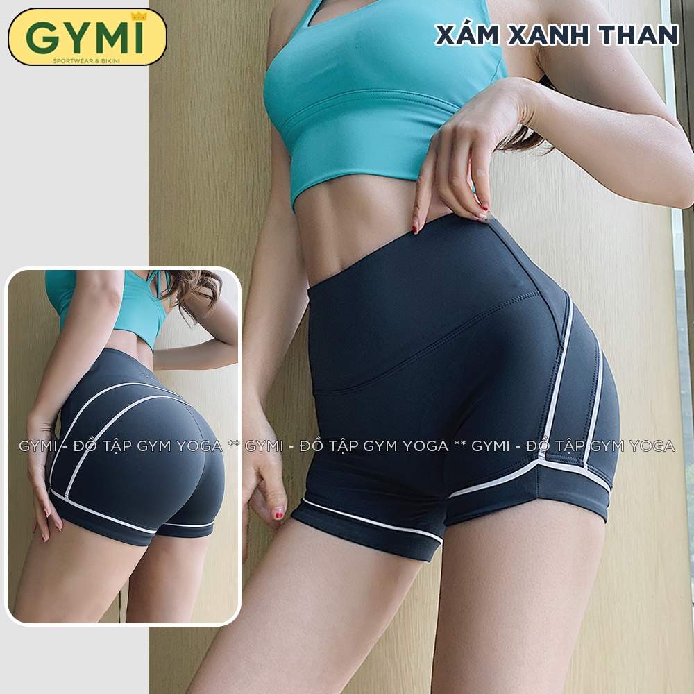 Quần tập gym yoga nữ GYMI QS18 dáng đùi short thể thao chất thun poly cao cấp co giãn có viền mông nổi bật