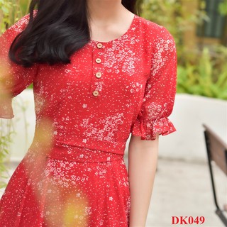 Váy Hoa Xòe, Đầm Hoa Xòe Tay Bồng Xinh Xắn Kèm Dây Nhẹ Nhàng MASIE DK049