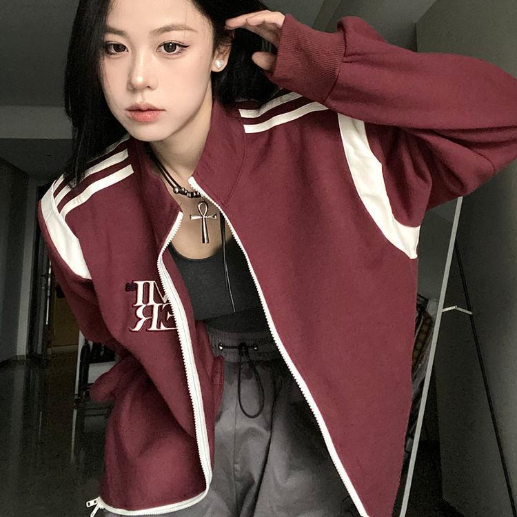 Áo Khoác Bóng Chày Ba Thanh Da Phối Khóa Kéo Đôi Phong Cách Hàn Quốc Thời Trang Lazer HEAVEN