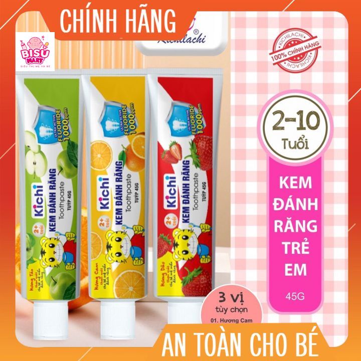 Kem đánh răng cho bé Kichilachi, kem đánh răng nuốt được trẻ em 45gr