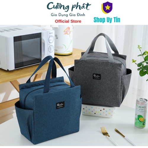 Túi Đựng Cơm Giữ Nhiệt Cầm Tay Kiểu Nhật Có Túi Phụ Cao Cấp 3 Lớp Vải POLYESTER Size 25 x 25 x 14 cm Đựng Được 3 Hộp