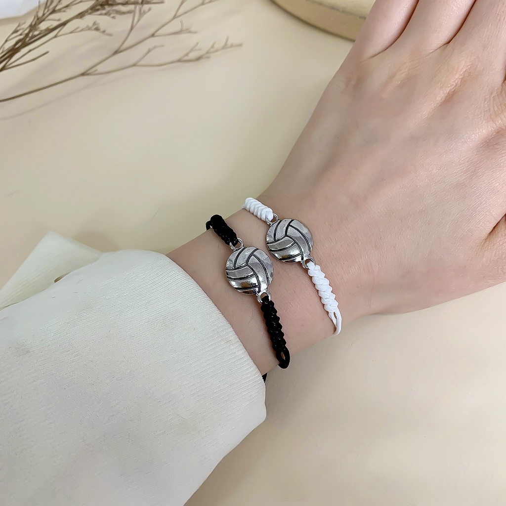Set 2 vòng tay bện dây RINHOO FRIENDSHIP mặt hình quả bóng đá màu trắng đen có thể điều chỉnh thời trang cho cặp đôi