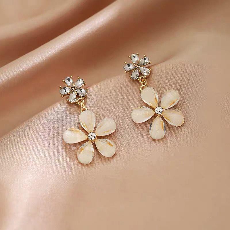 Khuyên tai HOA ĐÁ CAM bông tai thời trang nữ đính đá sang trọng