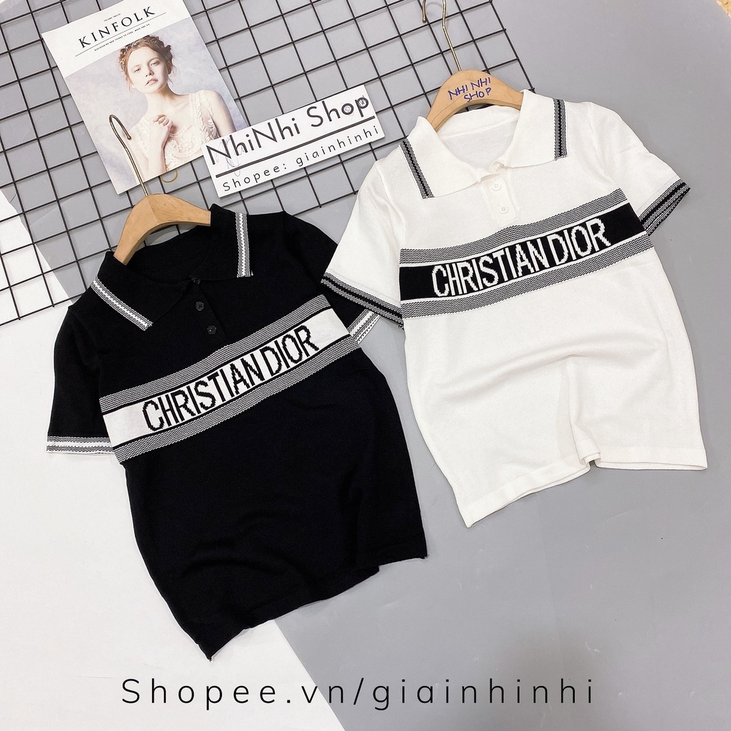 Áo len cổ bẻ in chữ dáng vừa ngắn tay, Áo kiểu cổ viền vải len co giãn AL7800 - NhiNhi Shop | BigBuy360 - bigbuy360.vn