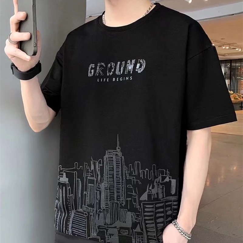 Áo Thun Nam Tay Ngắn Dáng Rộng Phong Cách Hip hop Hàn Quốc Size M-3XL