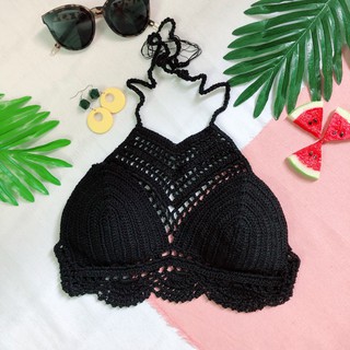 Bikini áo bơi len móc đen cá tính