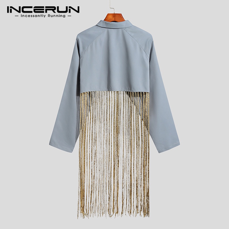 Áo khoác INCERUN dáng lửng tay dài màu sắc cá tính cho nam