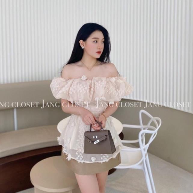 [ 𝐅𝐑𝐄𝐄 𝐒𝐇𝐈𝐏 ] SET AO TRỄ VAI VON BÔNG NỔI MIX CHÂN VÁY