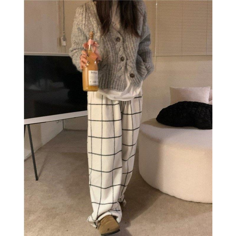 ◇┇Quần Dài Ống Rộng Họa Tiết Caro Mẫu Mới Thời Trang Thu Đông Phong Cách Retro Hàn Quốc Cho Nữ 2021 | BigBuy360 - bigbuy360.vn