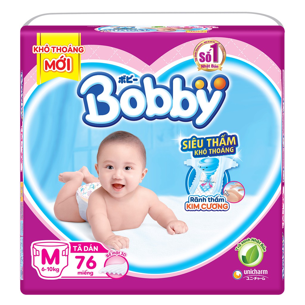 Tã bỉm quần và dán Bobby size M76/l68 miếng