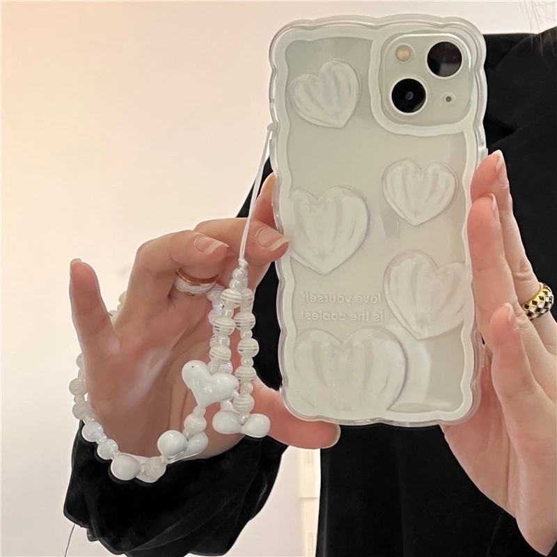 Ốp Điện Thoại Họa Tiết Trái Tim Xinh Xắn Kèm Dây Đeo Cho for iphone 13Pro Max 11 Pro Max 12 MiNi XR X XS 7 8 plus SE 20