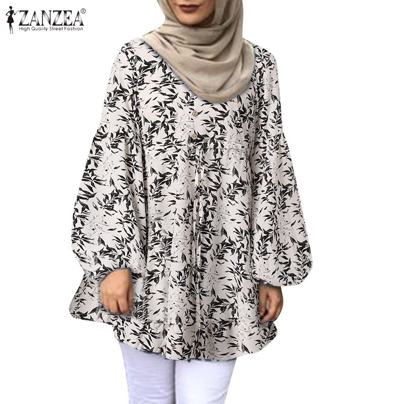 Zanzea Áo Kiểu Tay Dài Cổ Tròn Hoạ Tiết Hoa Cho Phụ Nữ Islam