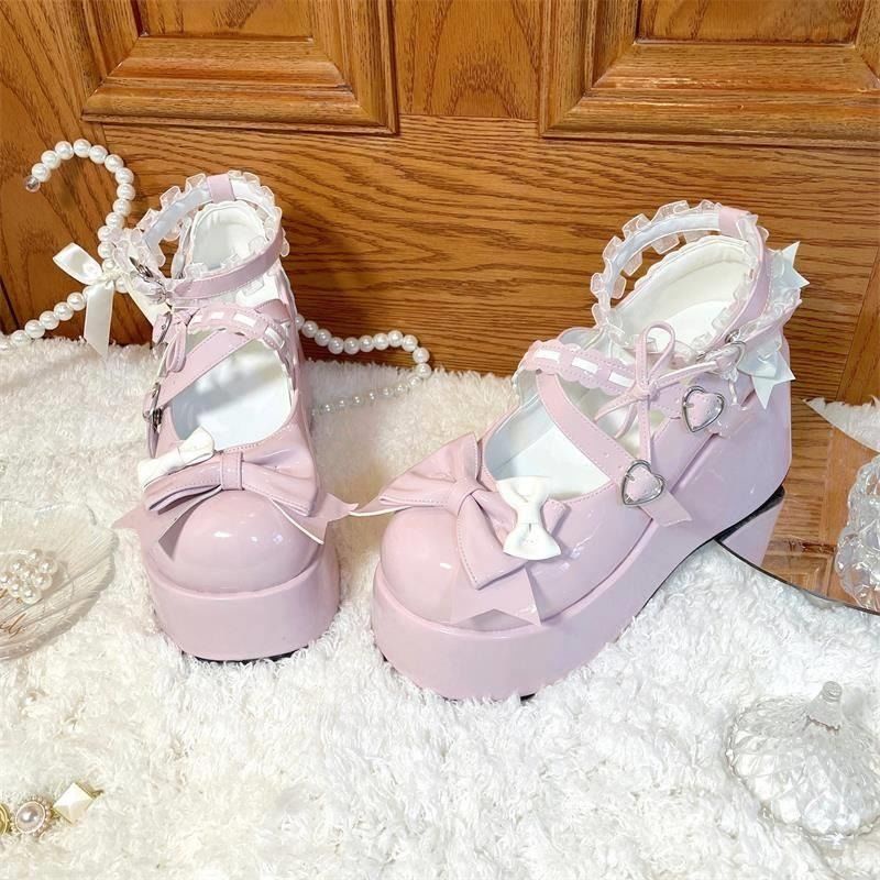 (Tủ Giày Búp Bê Lolita Bằng Da Đầu Tròn Đế Xốp Dễ Thương (Hàng Có Sẵn)