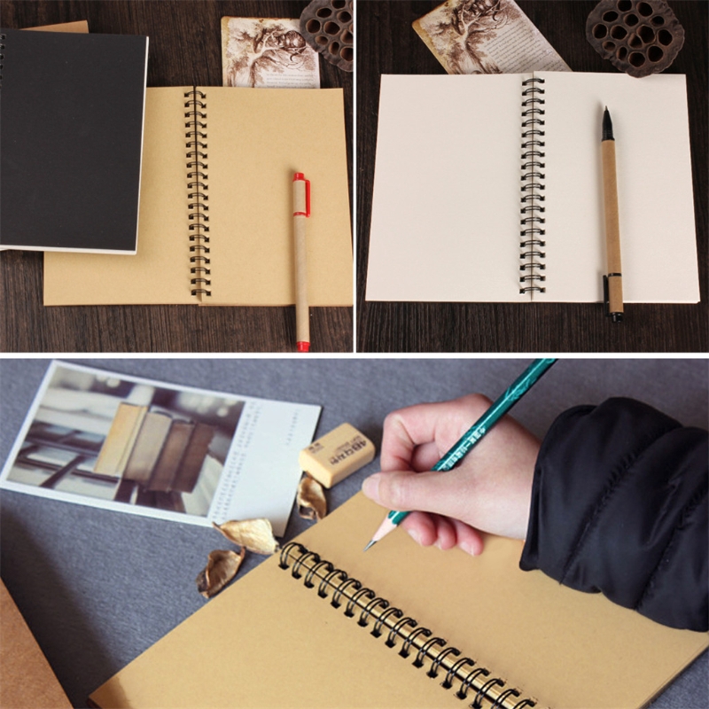 ST❀ Reeves Retro Spiral Bound Coil Sketch Book Blank Notebook Kraft Sketching Paper