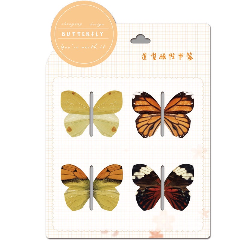 Set 4 Kẹp Đánh Dấu Trang Sách Từ Tính Họa Tiết Bướm Đơn Giản Sáng Tạo