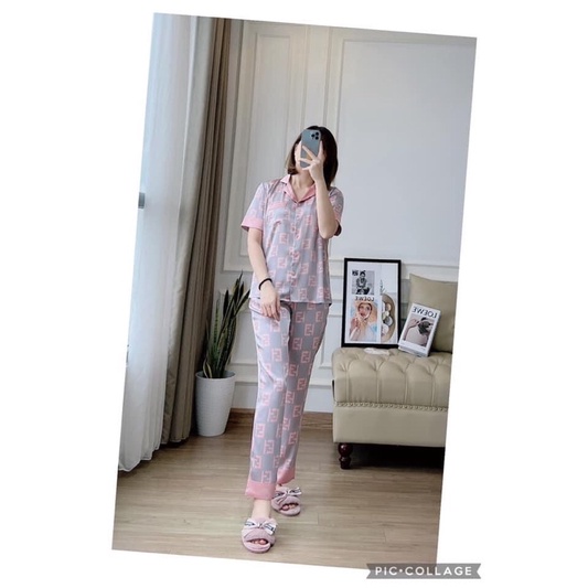 Pyjama lụa Vic cao cấp xịn sò kèm túi giấy hãng sản xuất trên nền vải lụa đắt nhất