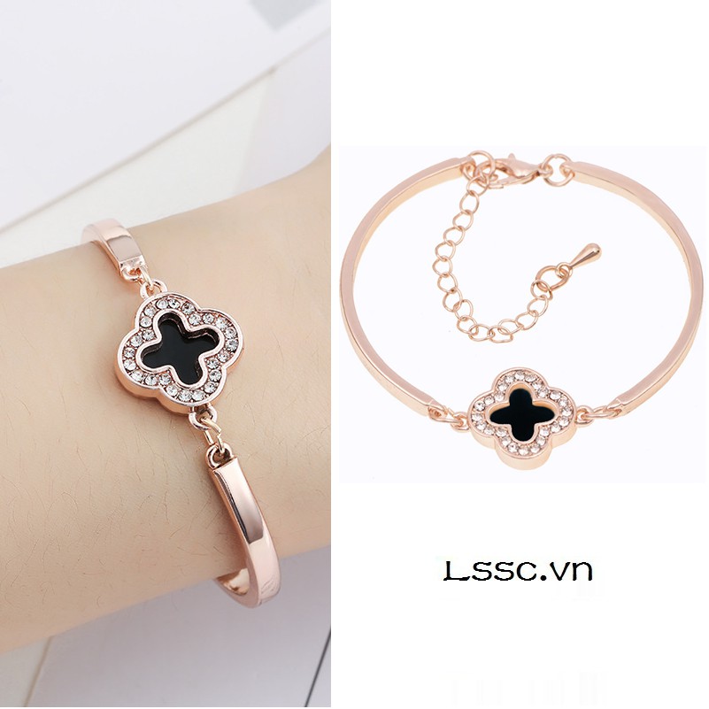 Vòng tay nữ mặt cỏ 4 lá lắc tay nữ đính đá pha lê lấp lanh xinh xắn phong cách hàn quốc | BigBuy360 - bigbuy360.vn