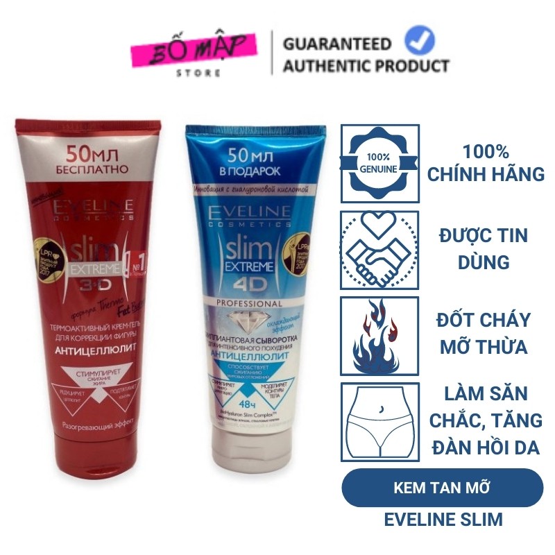 [SALE] [CAM KẾT 100% CHÍNH HÃNG] Kem tan mỡ EVELINE SLIM EXTREME 3D, 4D 250ml giảm mỡ thừa, săn chắc da