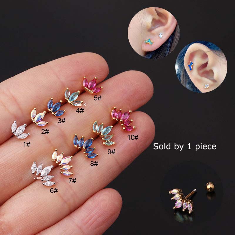 Khuyên tai hình vương miện đính đá zircon 20 gauge