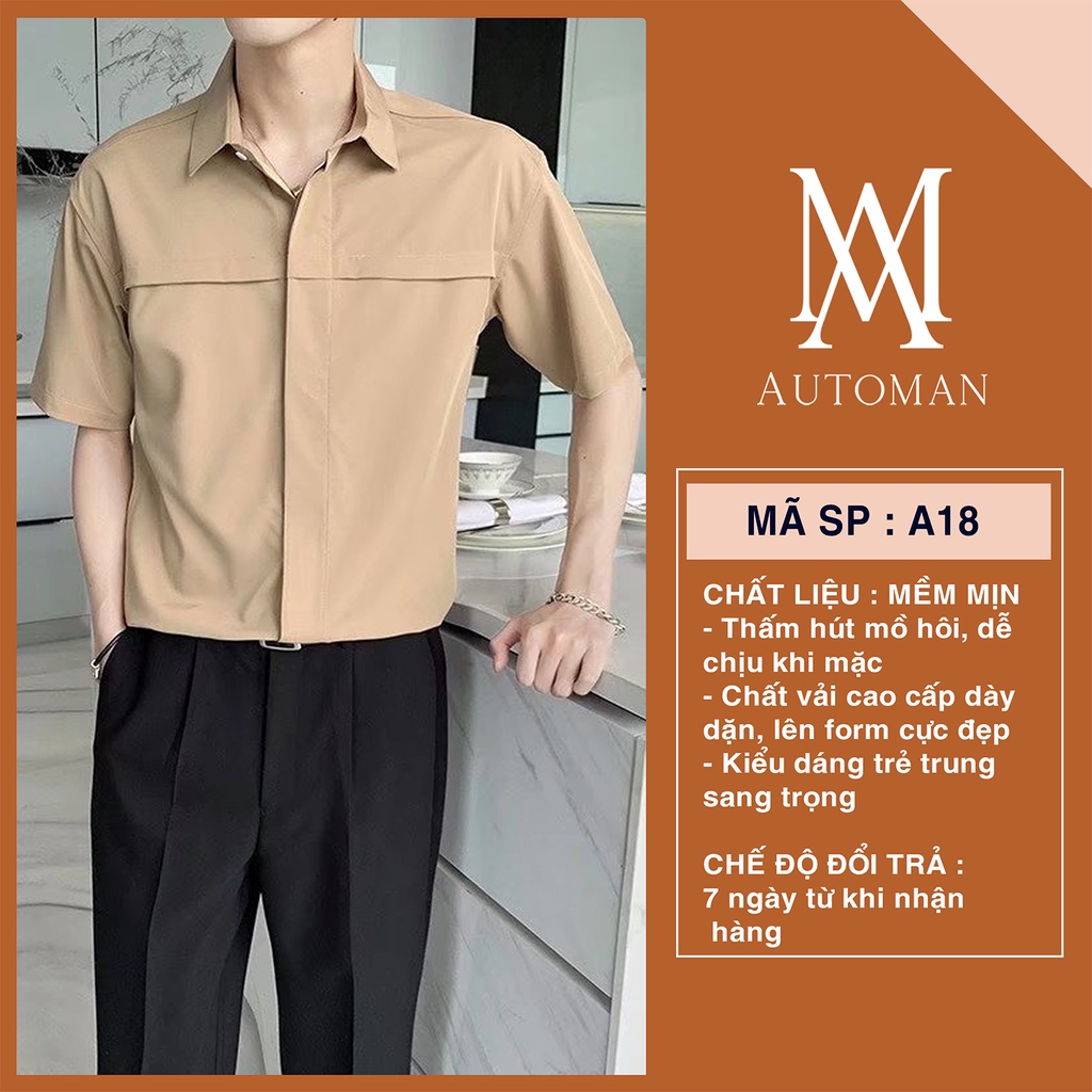 Áo sơ mi nam ngắn tay phong cách thời trang hàn quốc vãi mịn không nhăn AUTOMAN A18