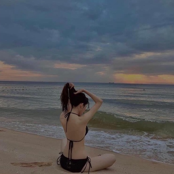 [BIKINI 2 MẢNH CAO CẤP] Đồ bơi đi biển áo tam giác mix chip sexy kèm áo ren lưới khoác ngoài màu đen