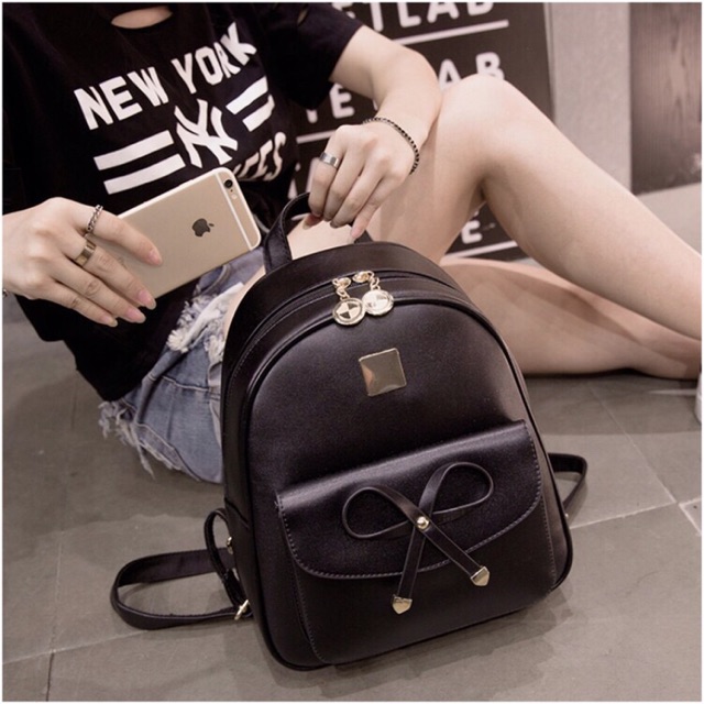 Balo Thời Trang Da Mini Thắt Nơ Túi Đon Giản