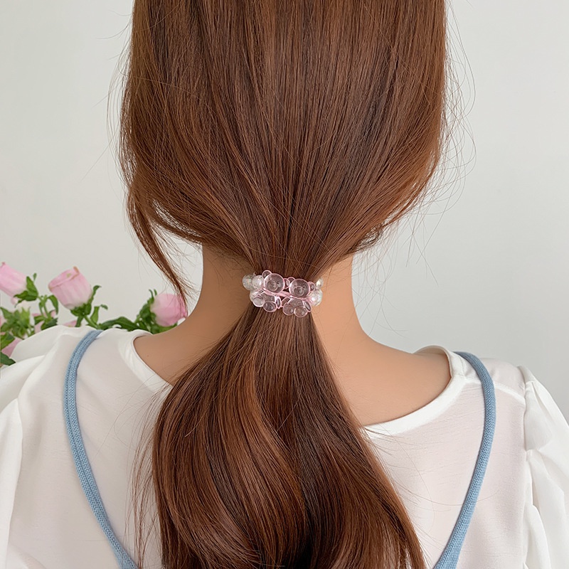 Dây buộc tóc đính hạt nhựa resin hình gấu hoạt hình phong cách Hàn Quốc dễ thương