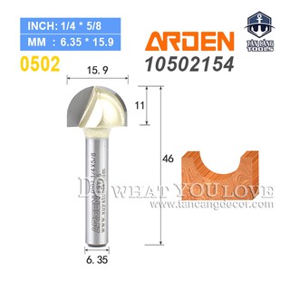Mũi Router Đánh Rãnh Tròn Arden 0502 Góc 15.9 mm Cốt 6.35 mm