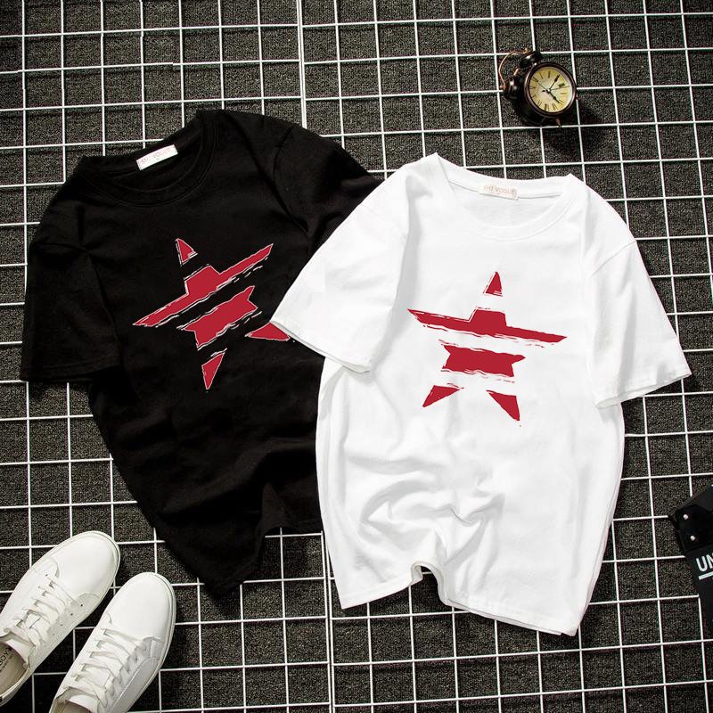 Áo thun unisex form rộng ngôi sao đỏ vải dày mịn 2019T2176