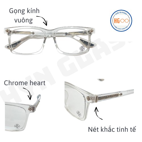 Gọng kính vuông thời trang nam nữ HYN GLASSES, kính thời trang CHROME HEART 2021 tặng kèm hộp | BigBuy360 - bigbuy360.vn