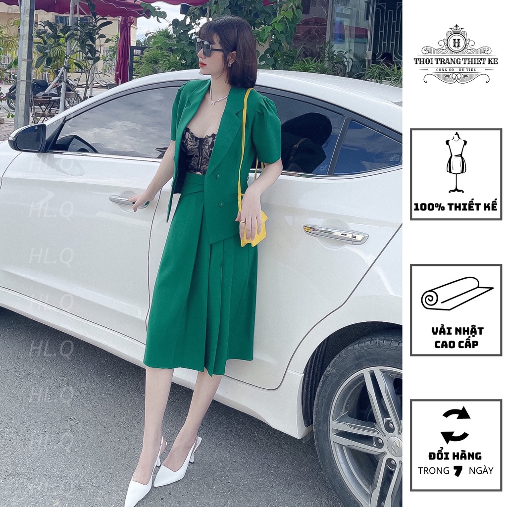 Set vest nữ công sở áo vest tay ngắn chân váy ly sườn thời trang thiết kế cao cấp Q019
