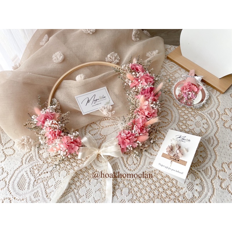 Vòng hoa khô treo tường trang trí nhà cửa phòng ngủ phong cách Bắc Âu vintage