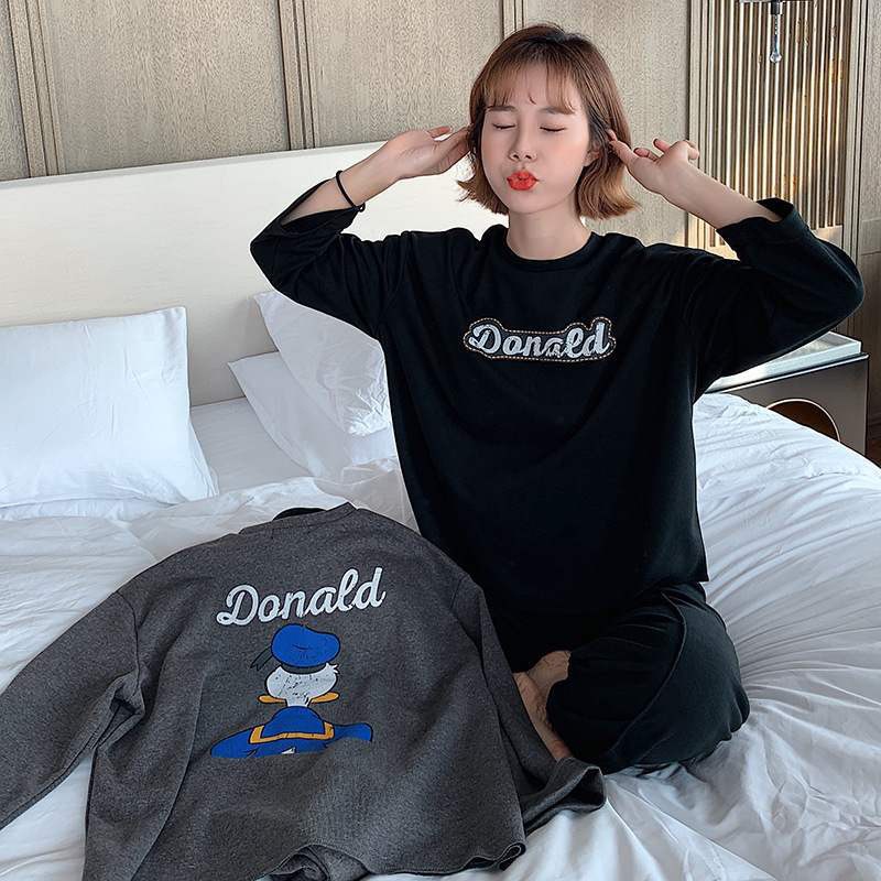 Autumn Loose Letter Print Long-sleeved T-shirt + Trousers Pajamas Suit