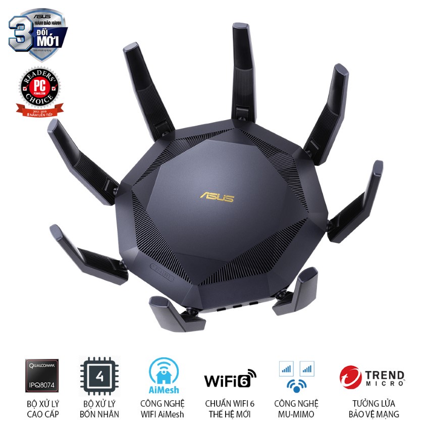 Bộ phát wifi 6 Asus RT-AX89X AX6000Mbps Gaming MU-MIMO and OFDMA (Chính Hãng Asus Việt Nam)