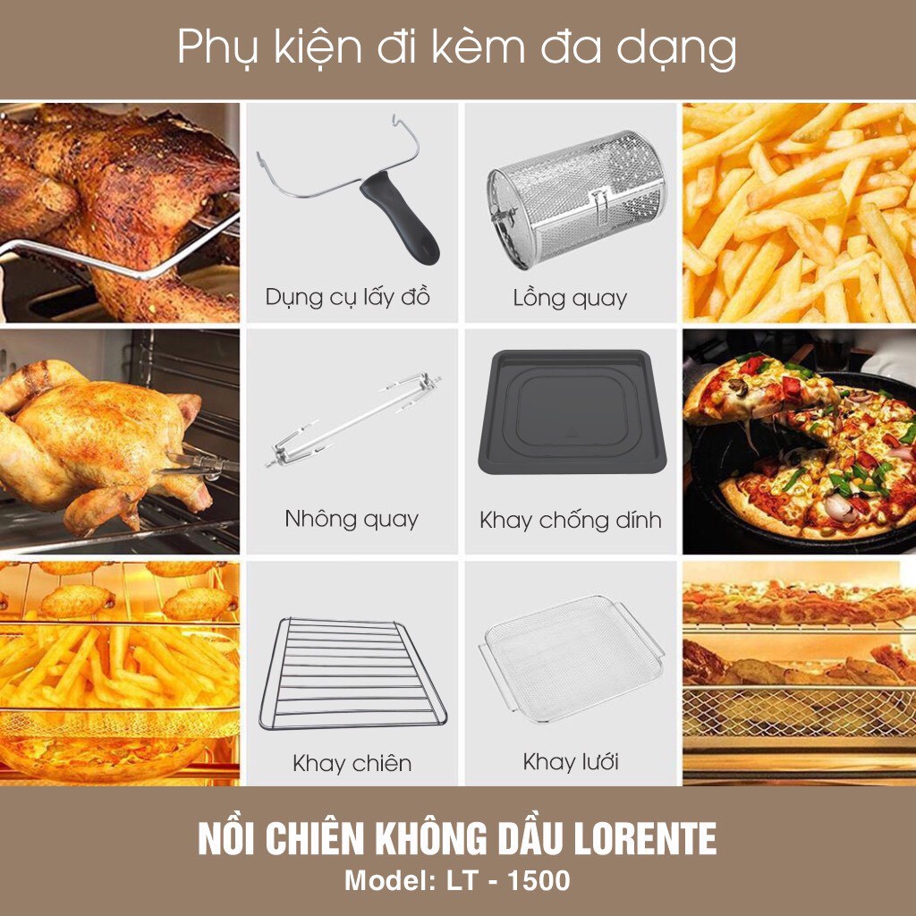 Nồi chiên Không dầu kiêm Lò nướng đa năng 15L, Lorente LT1500 - Hàng Chính hãng