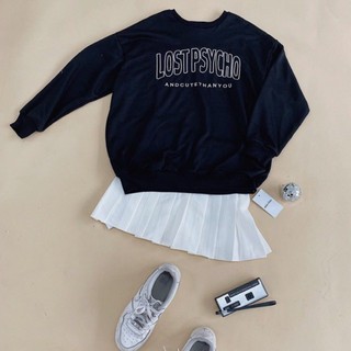 𝐌𝐈𝐀 𝐑𝐈𝐓𝐓𝐀💗 Áo nỉ đen oversize “Lost Psycho”💖 Áo nỉ slogan form rộng A1990