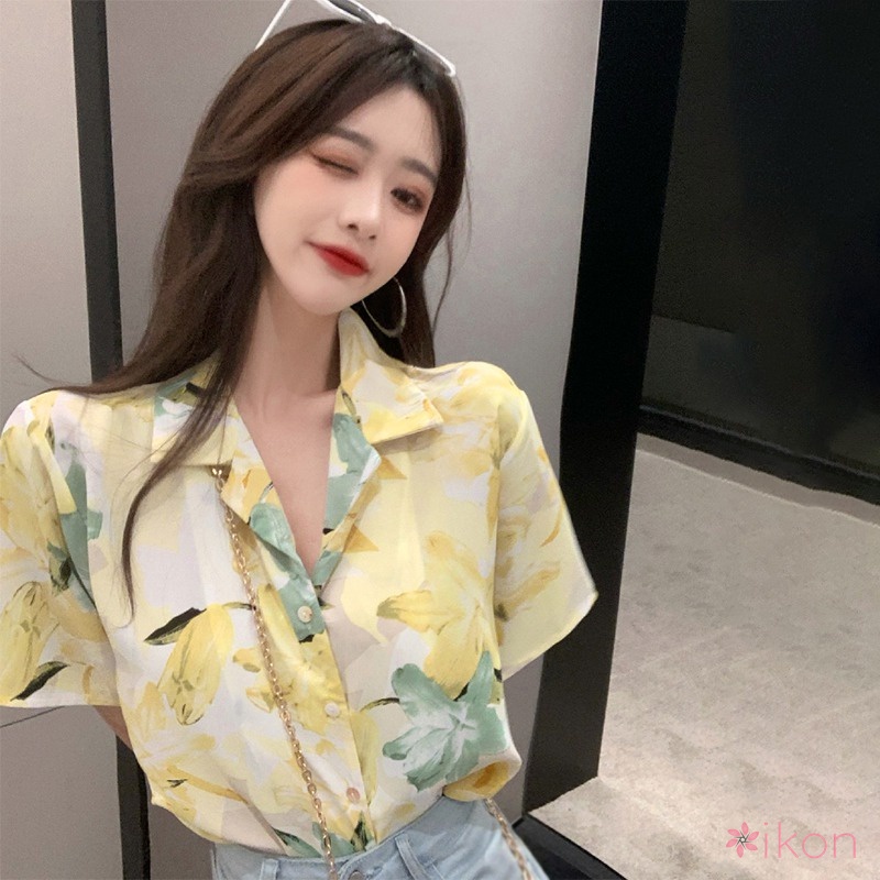 Áo Sơ Mi Tay Ngắn Cổ Bẻ Dáng Rộng Thời Trang Cho Nữ