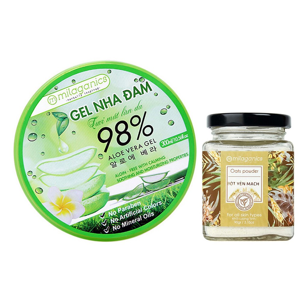 Combo Gel Nha Đam Milaganics 300ml + Bột Yến Mạch Milaganics Hũ 90g