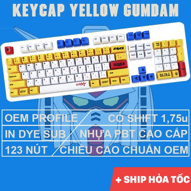 Keycap Yellow Gundam nhựa PBT cao cấp, Profile OEM, in Dye Sub 123 Nút