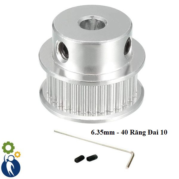 Pulley Trục 6.35mm - 40 Răng Đai 10, dùng dây đai 2gt-10mm