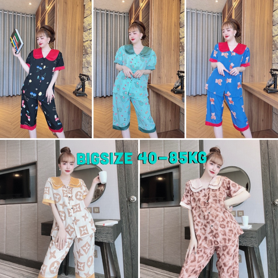 [Bigsize 40-85kg] Đồ Bộ Lửng Cổ Hai Lá Lụa Nhật