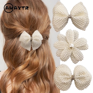 Kẹp tóc hình chiếc nơ đính ngọc trai giả thời trang cho nữ