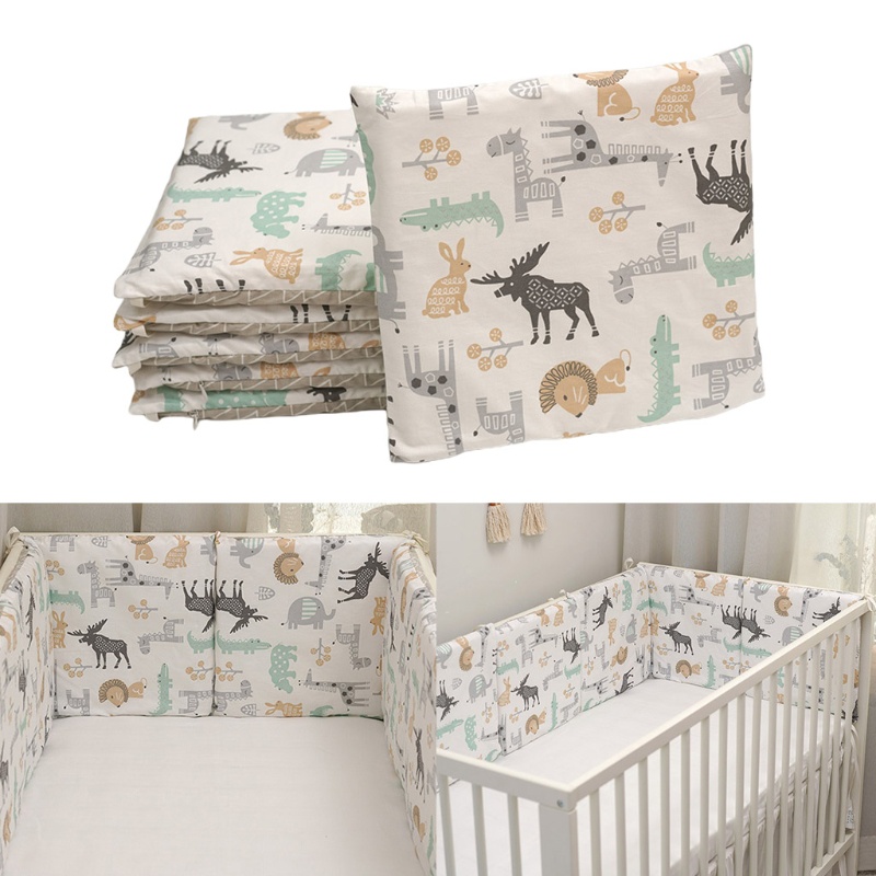 Set 6 Gối Chắn Nôi Em Bé Bằng Vải Cotton Mềm Mại