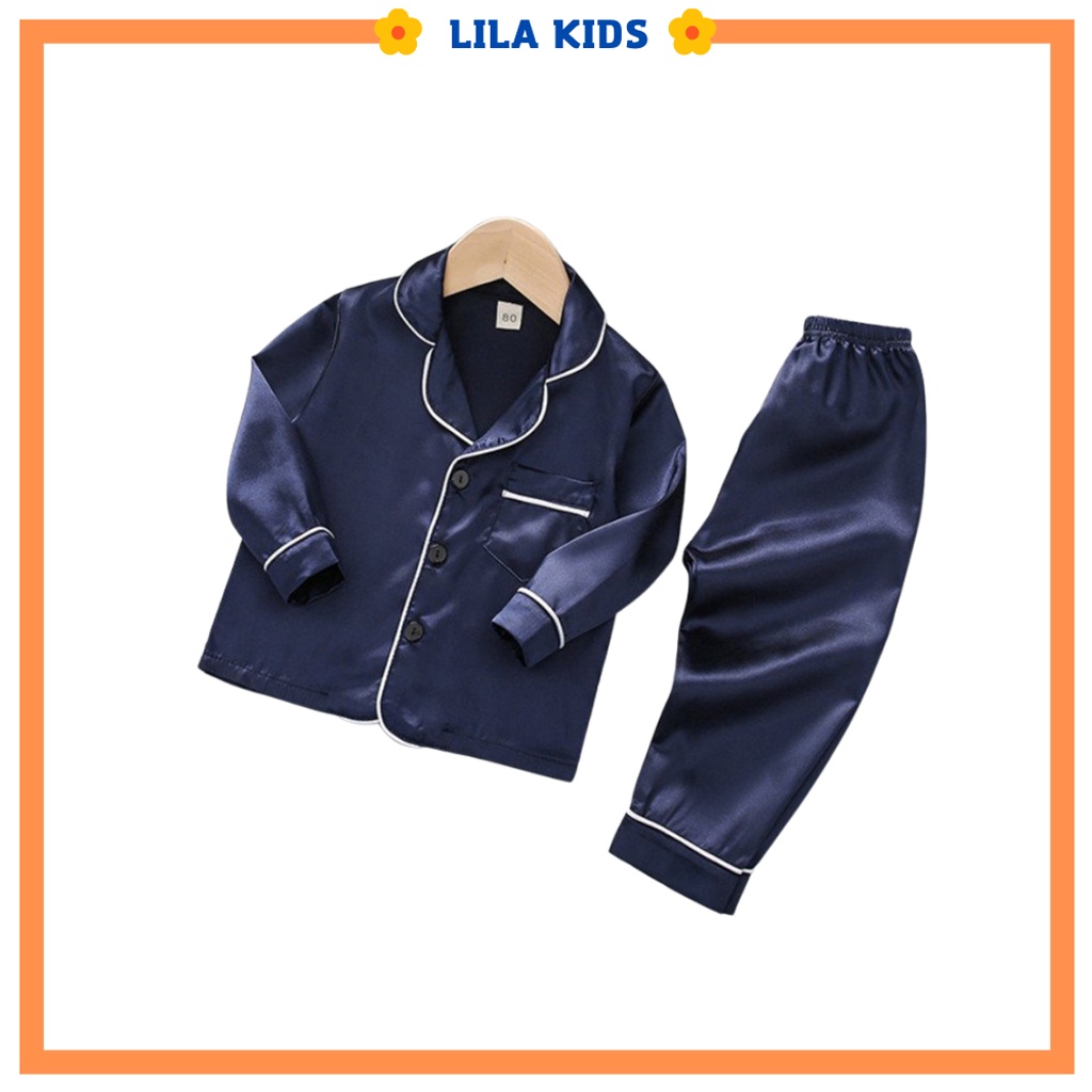 Bộ Pijama lụa dài tay cho bé Lila Kids , Bộ Đồ Ngủ Cho bé Chất lụa mặc đi ngủ hay đi chơi đều xinh từ 6-28kg