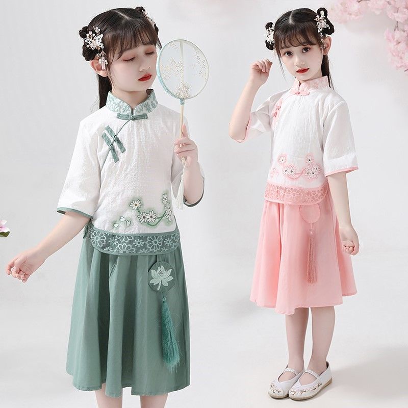 Bộ Hán Phục Trung Hoa Thời Trang Mùa Hè Xinh Xắn Cho Bé Gái