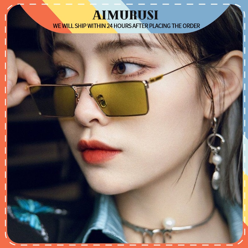 (AIMURUSI) COD Kính Mát Gọng Vuông Kim Loại Thời Trang