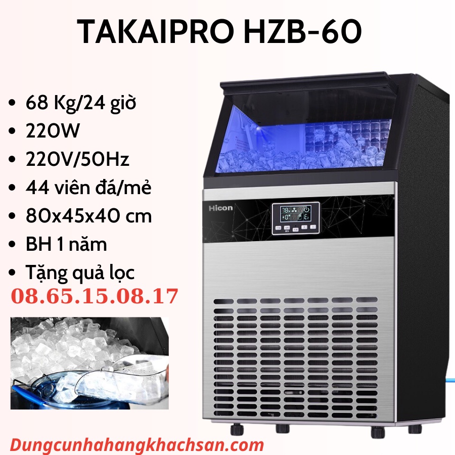 (Hàng sẵn có)-Máy làm đá viên TAKAIPRO / Hicon HZB-60- công suất 68Kg/ngày-BH 1 năm