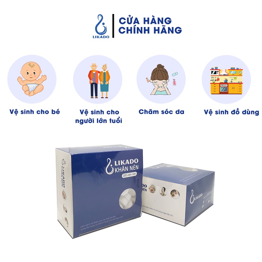 Khăn giấy nén dạng viên trần LIKADO hộp 200 viên (set 2 hộp)