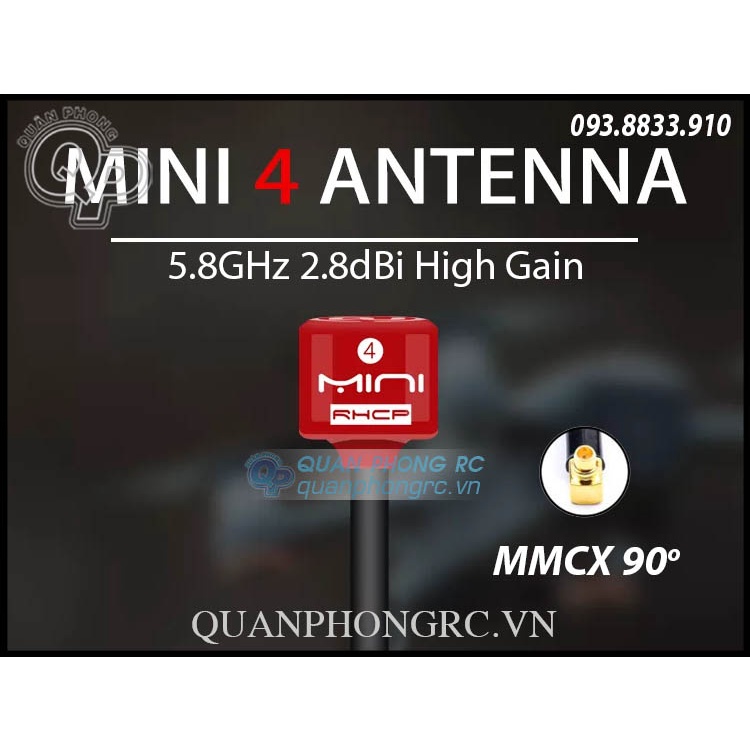 Anten Mini 4 5.8GHz RHCP Antenna Long SMA Kim, Long RP-SMA Lổ, MMCX 90 Độ, SMA Plug - Kim